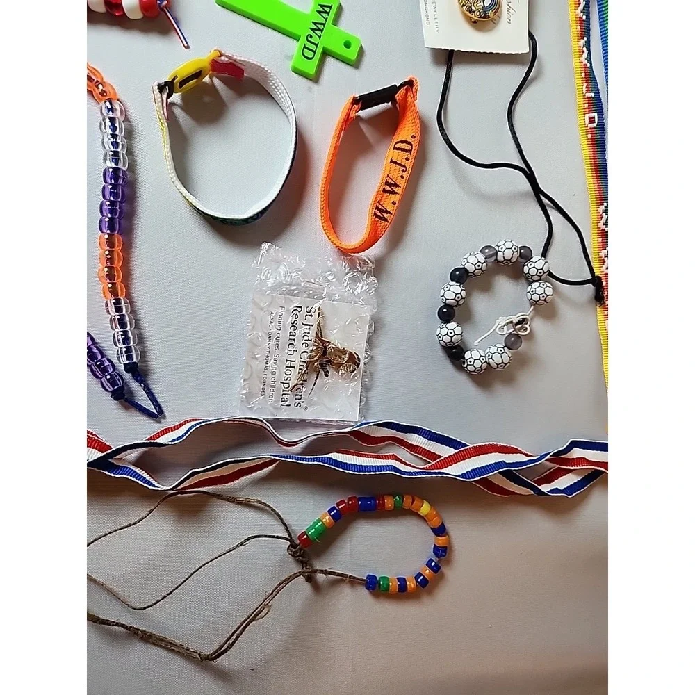 20+ Pcs Children's Costume Jewelry Jesus, WWJD, American Flag, Bracelets, Pins